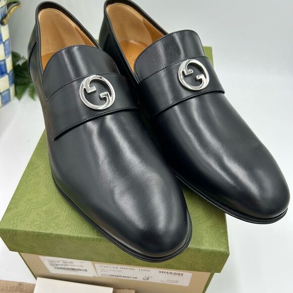 Men's Gucci interlocking G leather loafers size 12.5 made in Italy - Picture 1 of 12